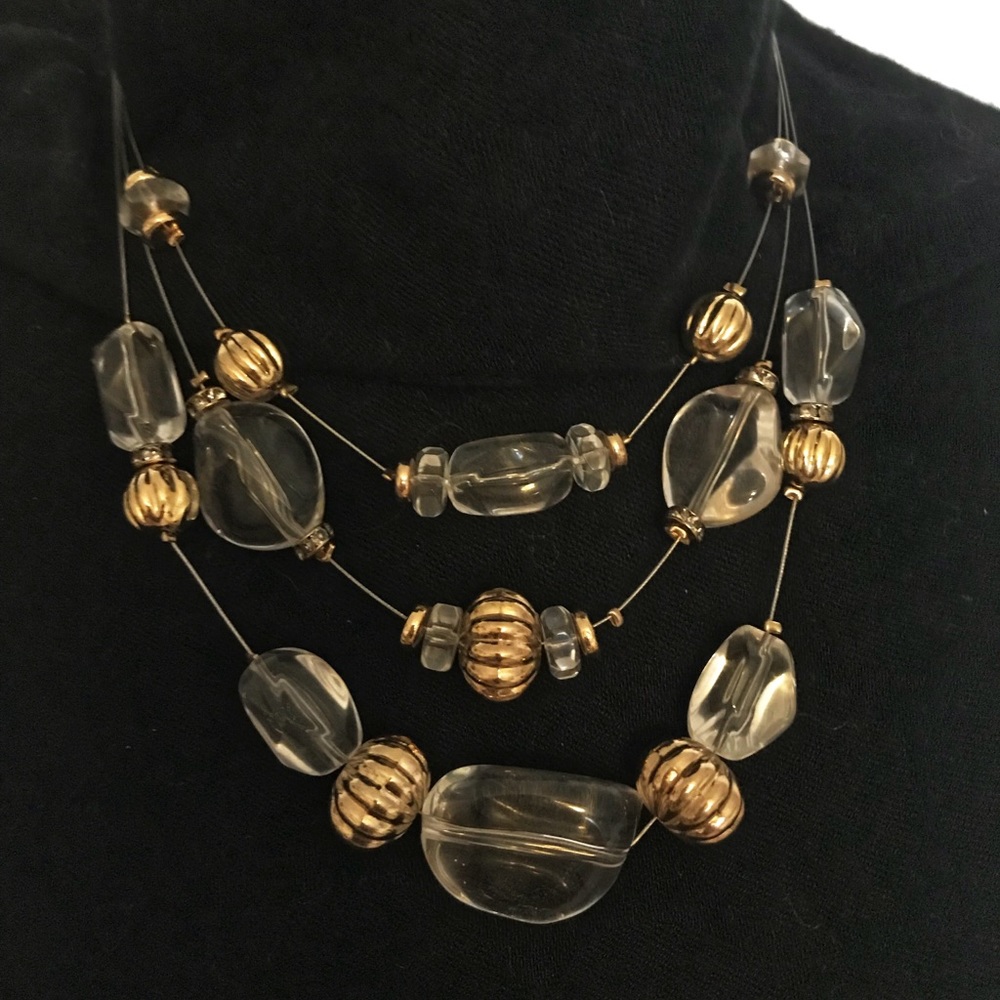 Chico’s Crystal & Gold Metal 3- Strand Necklace